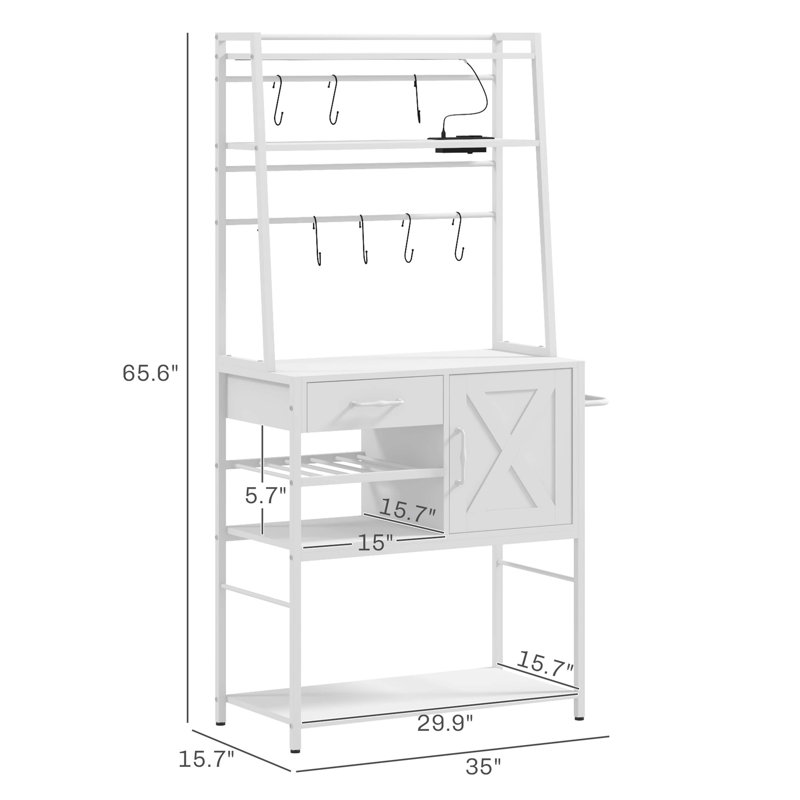 Baker's Rack with Power Outlet and LED Lights, Coffee Bar with Storage Shelves