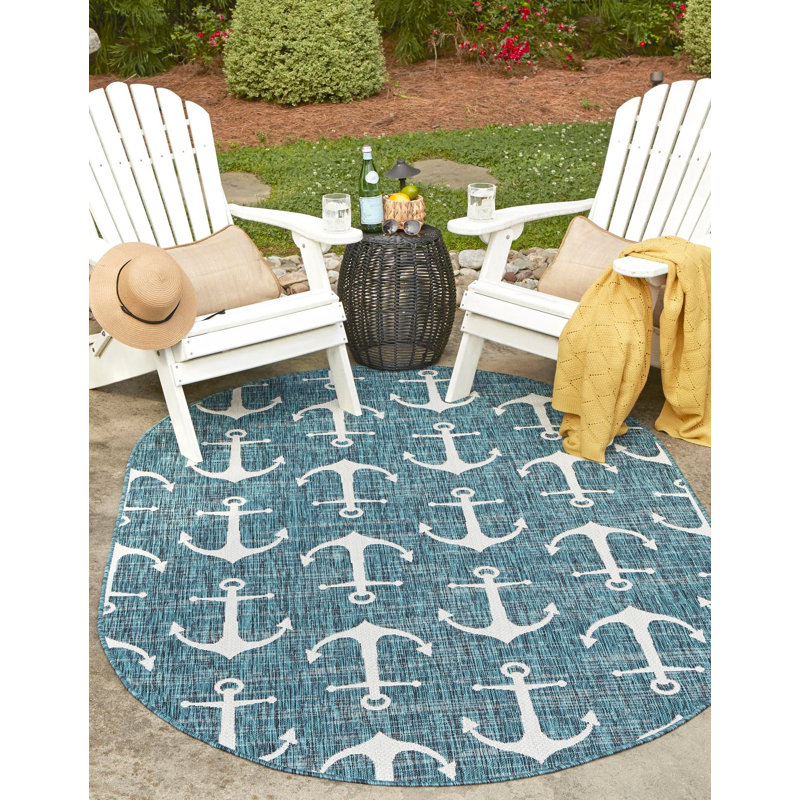 Glidden Rectangle Geometric Polypropylene Plastic Rug, Oval 3'3" x 5'3"
