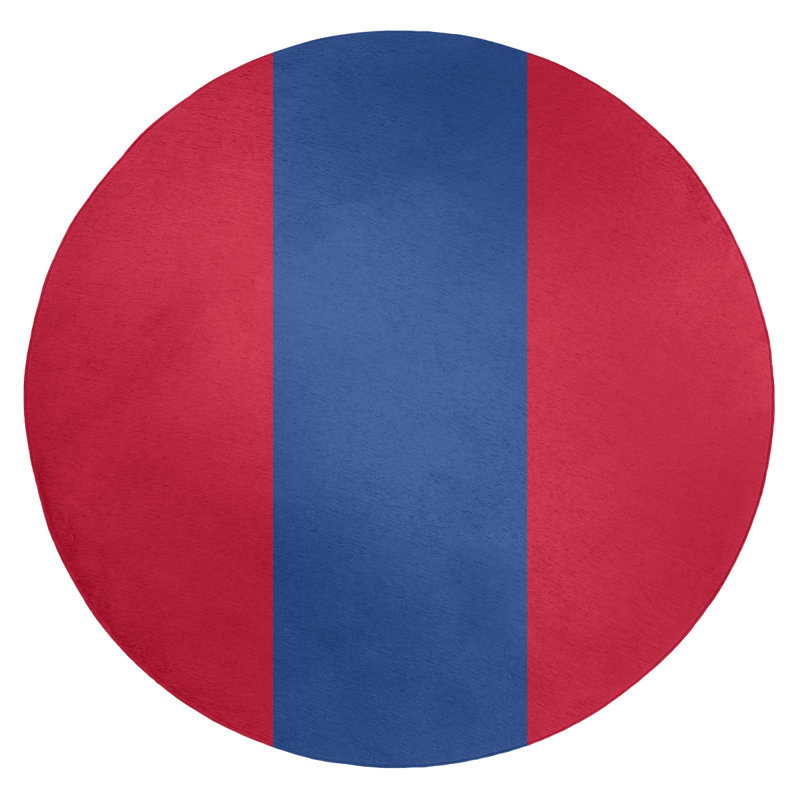 Tapis rouge/bleu rayé, Rond 5 pi