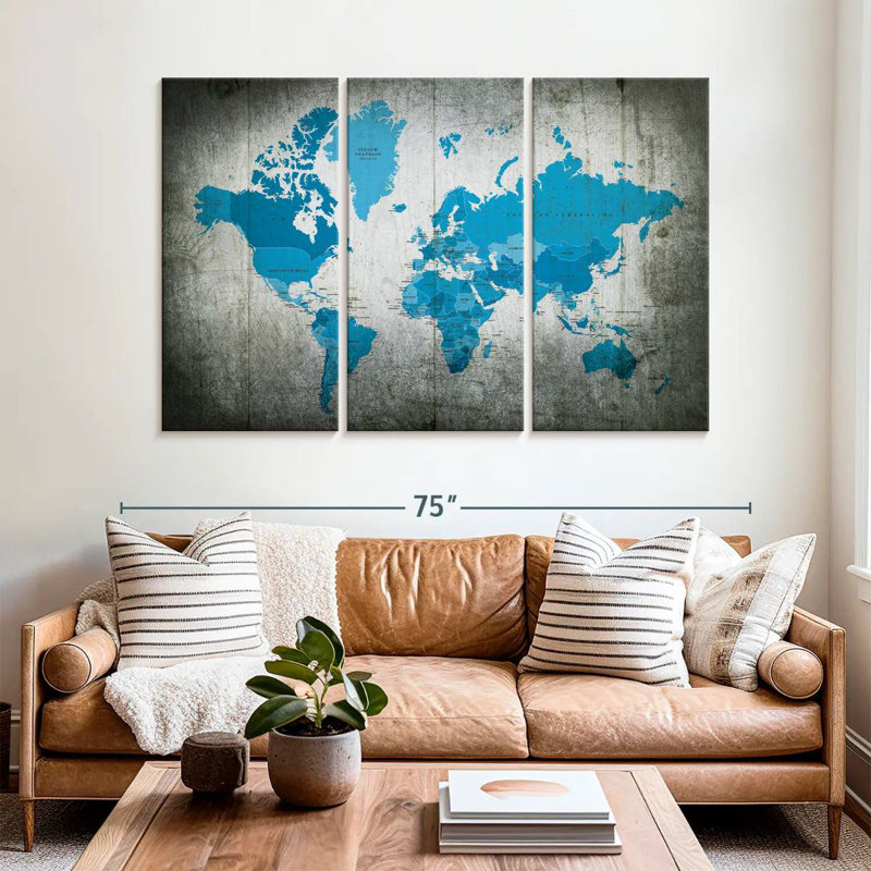 Carte du monde bleu Aliaz Continents, H 42 po x l 65 po