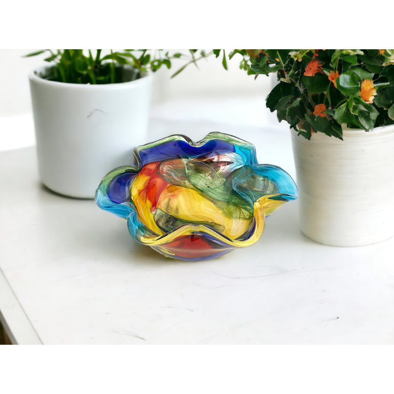 Multicolor Art Glass Floppy Centerpiece Dessert Bowl