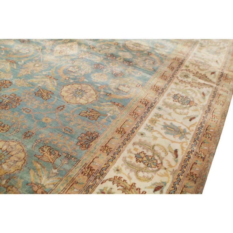 Tapis brun / bleu / ivoire de haute qualité noué à la main