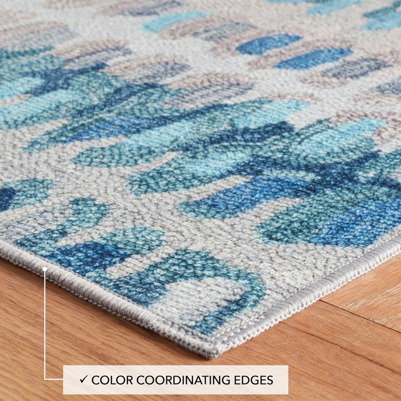 Paint Chip Blue Machine Washable Rug, Rectangle 4' x 6'