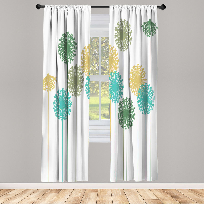 Microfiber Floral Semi-Sheer Rod Pocket Curtain Panels, 28" W x 95" L, White/Yellow