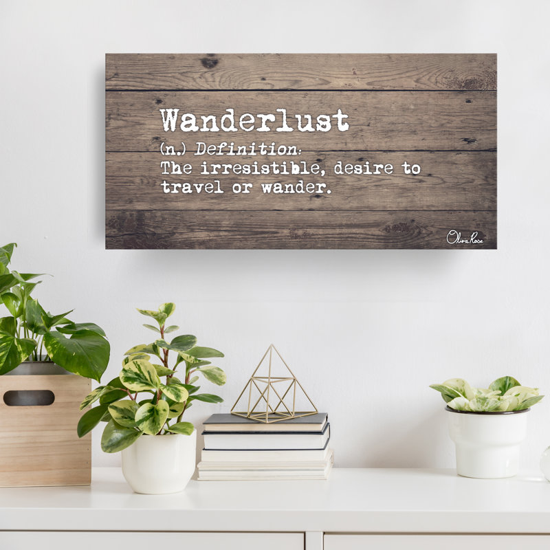 "Define Wanderlust" par Olivia Rose - reproduction d'art textuel sur toile tendue, H 24 po x l 48 po x 1,5 po