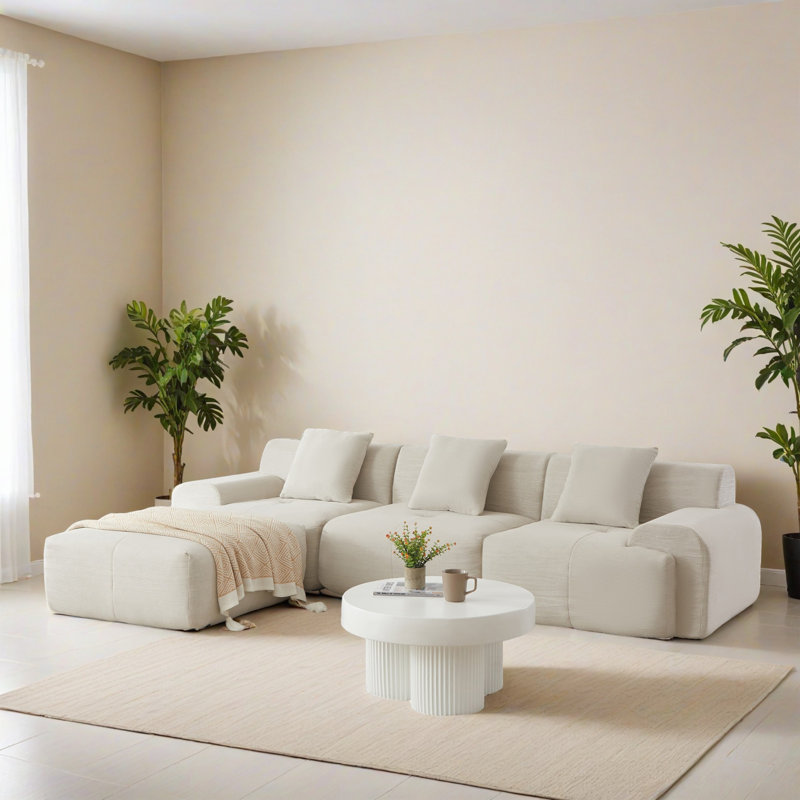 Canapé-lit modulaire réversible en forme de L de 113,02 po pour salon, Beige