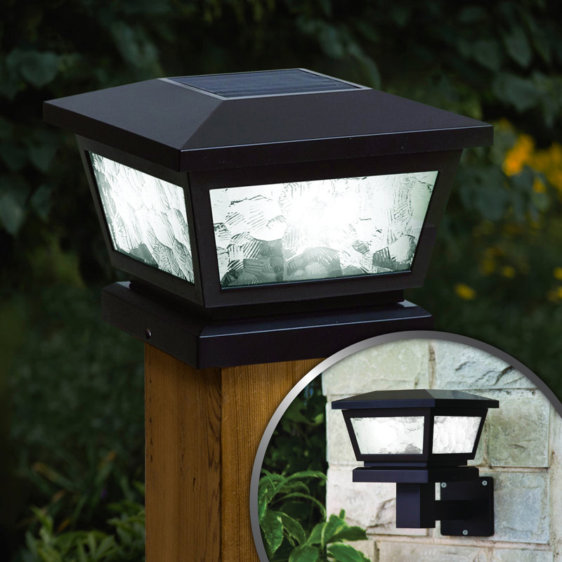 Low Voltage Integrated LED Fence Post Cap Light 5 In. X 5 In. with Base Adapter Included, Black