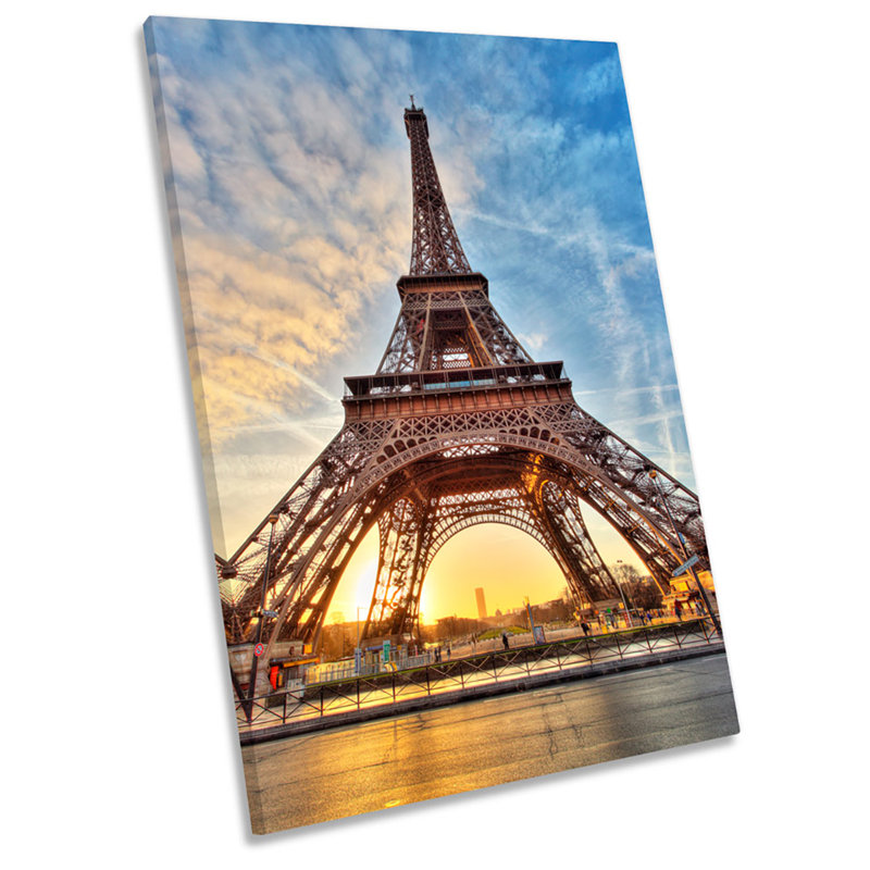 Eiffel Tower Sunset Paris - Wrapped Canvas Print, 76.2cm H x 50.8cm W x 2cm D