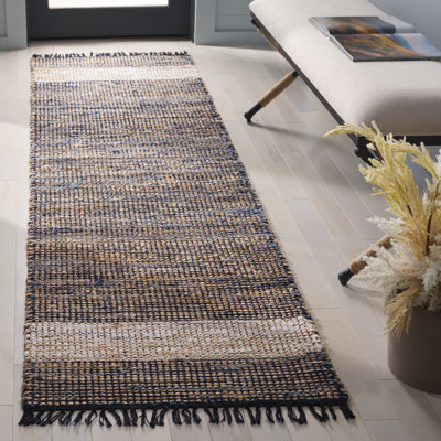 153 Hand Woven Denim/Jute/Cotton Rug in Navy/Beige