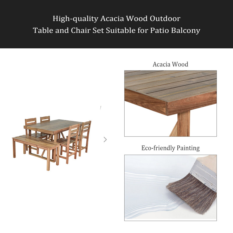 High-Quality Acacia Wood Outdoor Table And Chair Set, Suitable For Patio, Balcony, Backyard, Yellow