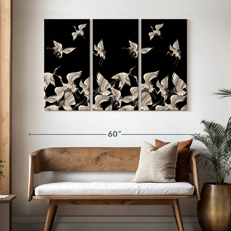 Japanese White Cranes, 32" H x 50" W