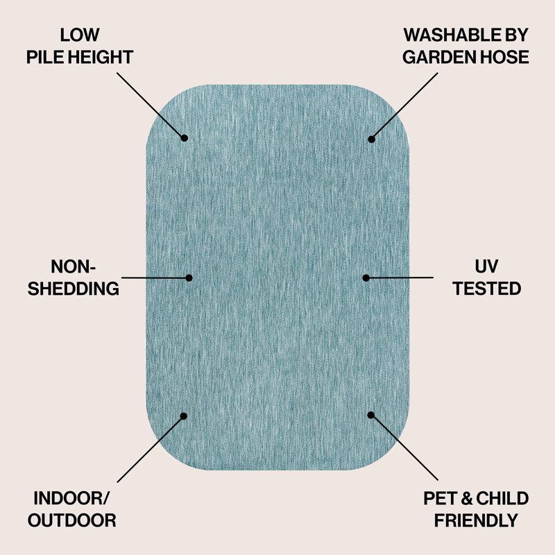 Longe Modern Minimalist Radius Corner Solid Turquoise Indoor/Outdoor Rug, Novelty 8'8" x 12'