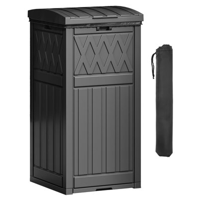 32 Gallon Outdoor Trash Can, Weatherproof Resin Garbage Bin With Double Lid & Slide Drip Tray For Backyard Patio Indoor Use