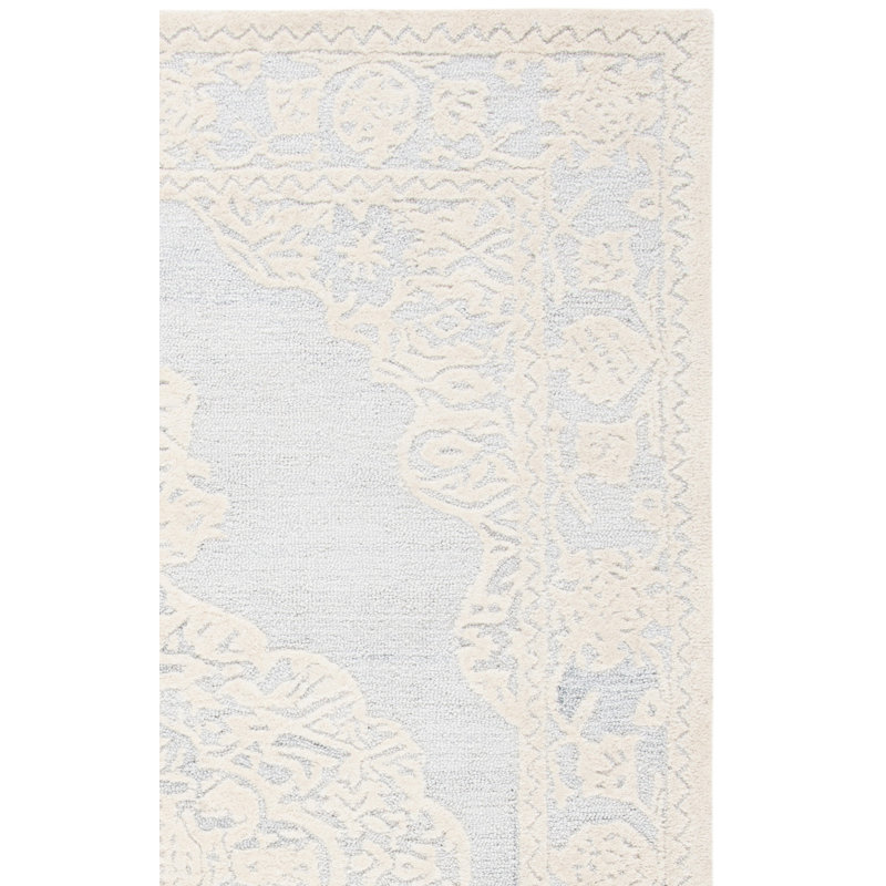Haig Hand Tufted Wool/Cotton Oriental Rug in Gray/Ivory, Square 7'