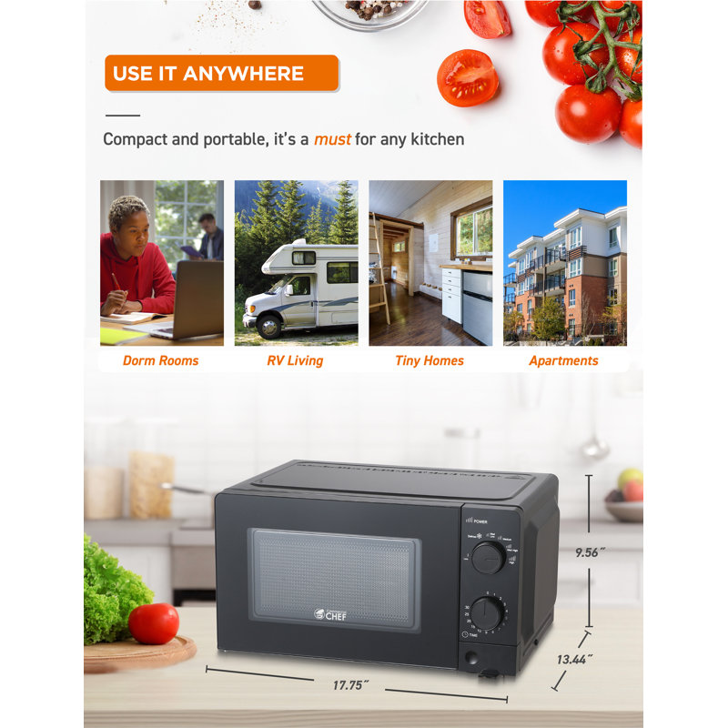 CHM Series COMMERCIAL CHEF 0.6 Cu.Ft Microwave with 6 Power Levels, Black