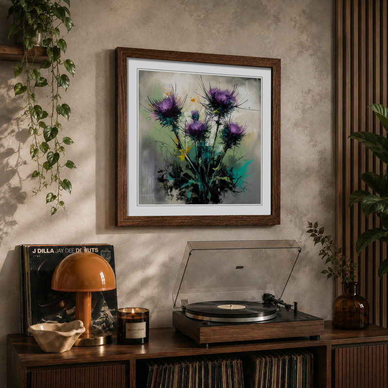Thistle Gestural Art No.1 - Framed Print, Walnut