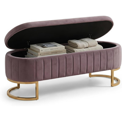 Banc de rangement avec repose-pieds en velours - 65 po