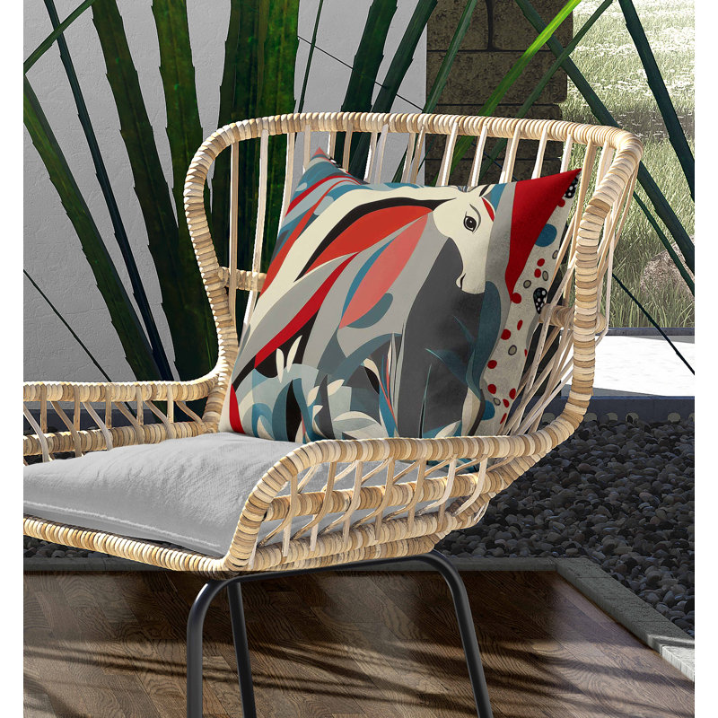 Coussin intérieur / extérieur Mythical Horse, Rouge / Gris, Carré 16 po