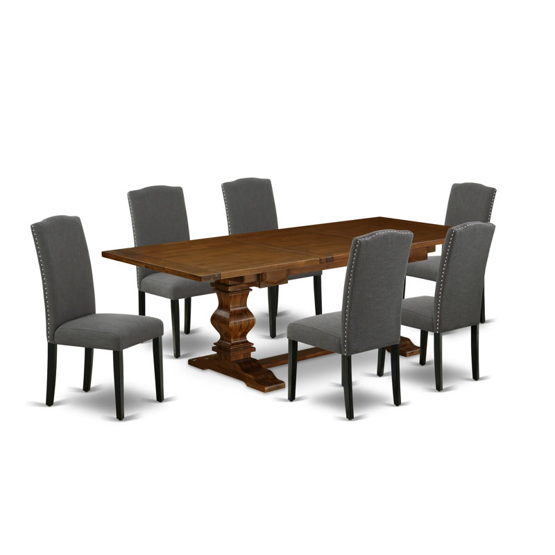 Ensemble de table de salle à manger 7 pièces composé d'une table rectangulaire amovible et de 6 chaises en tissu d'ameublement Gotham