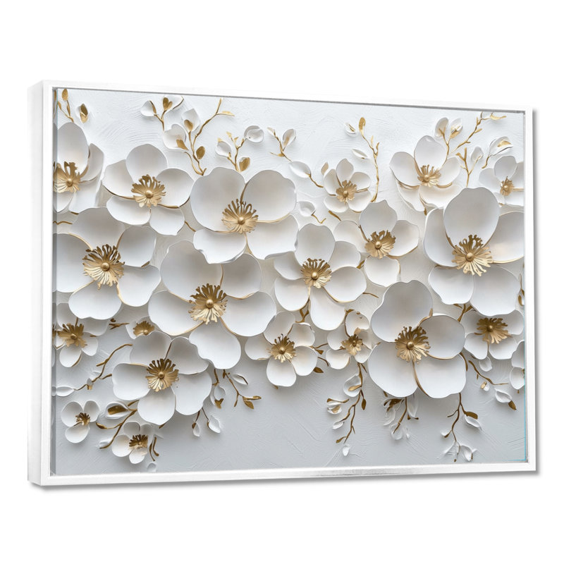 Art mural sur toile Mosera Widlflowers Golden Creamy Blossoms In The Wild IV - Wildflowers, H 24 po x l 32 po, Blanc