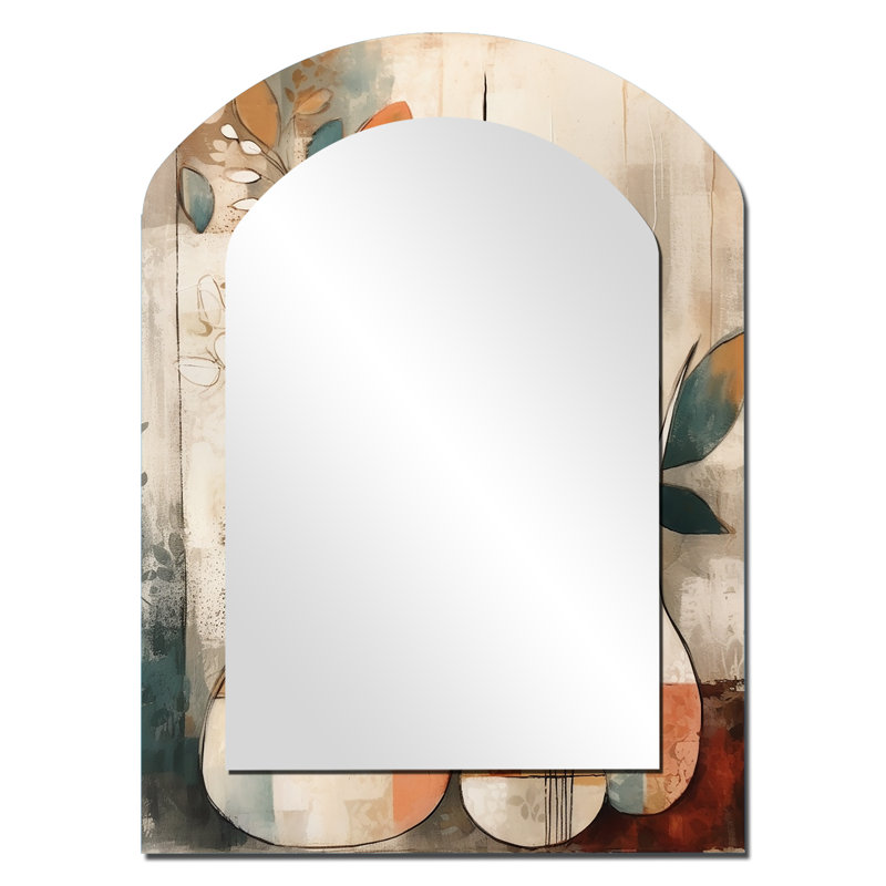 Green And Beige Channeling Bohemian Vibes - Green Bohemian Arch Wall Mirror, 34" x 25"