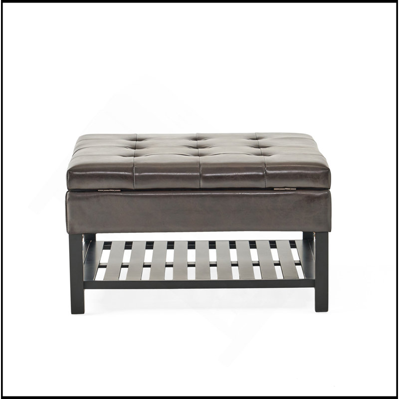 Sophisticated Square Ottoman With Storage And Bottom Rack, A Stylish And Functional Addition To Any Room
