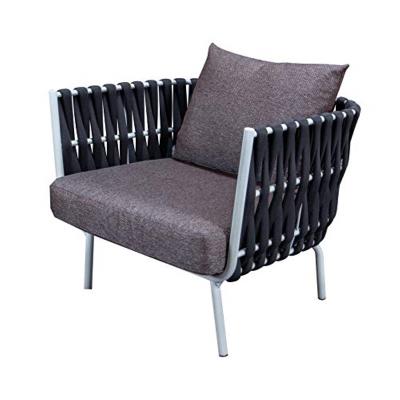 Chaise de patio avec coussins Gavin, Structure noire / Coussin mauve foncé