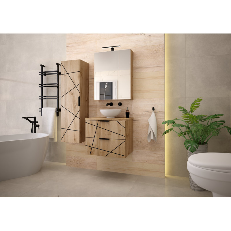 Aree Wall Mounted Required Bathroom Storage Furniture Set, Natural