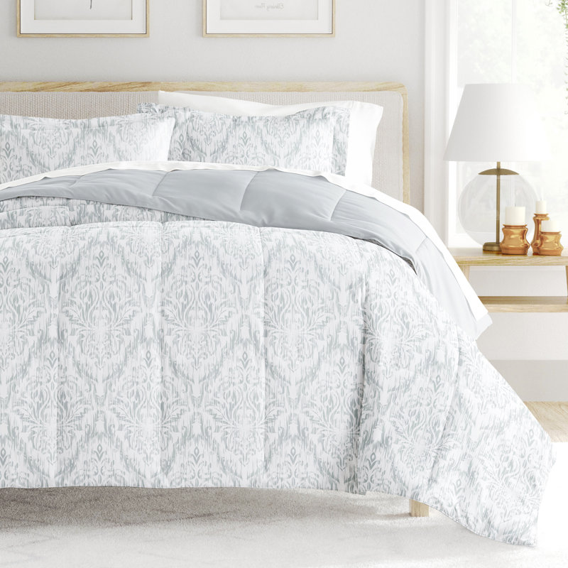 7-Piece Bedding Bundle - Pattern Comforter and Sheet Set, King Comforter + 1 Additional Piece, Blue Damask