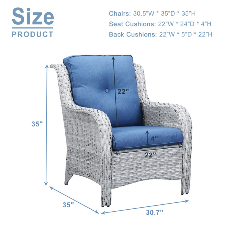 Bonia Patio Chair with Cushions, Navy Blue
