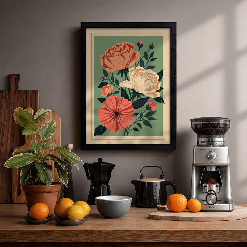 Bloom Study Botanical - Framed Print, A2 - 59.4 x 42.0 cm, Black