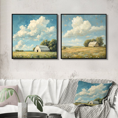 Paysage de grange douce brise I - art mural ferme - décoration murale traditionnelle 2 pièces