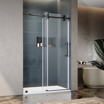 49'' - W x 76'' H Single Added Door Frameless Shower Door with Enduro Easy-Clean Shield