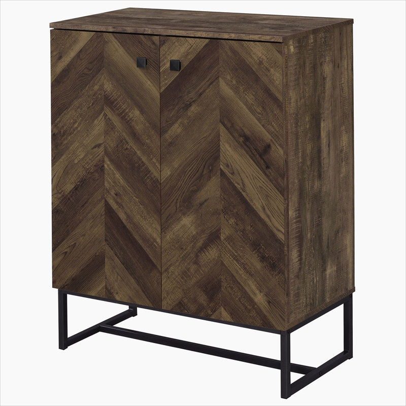 Rustic Oak and Gunmetal 4-Shelf Accent Cabinet, 40.5" H x  31.5" W x 15.75" D