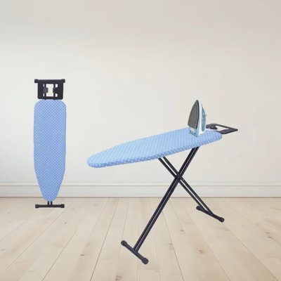 A Foldable Ironing Board For Easy Storage, Adjustable To 5 Different Heights, A Must-Have For Home, Hotel, Or Laundry Room, With A Sturdy And Safe Golden Frame.