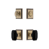 Carre Square Rosette Complete Entry Set with Single Cylinder Deadbolt and Baguette Black Crystal Knob