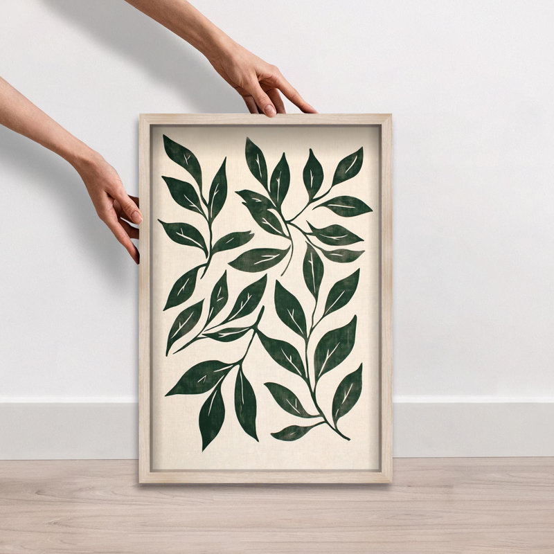 Oliver Gal Leaf Linen II Floral and Botanical - Luxury Shadowbox Framed Wall Art, 25" H x 17" W, Cream