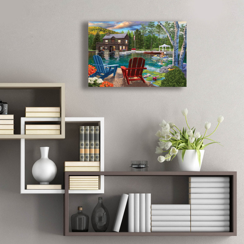 «Summer At The Boathouse» par Bigelow, illustrations sur verre acrylique, H 16 po x l 24 po x P 0,2 po