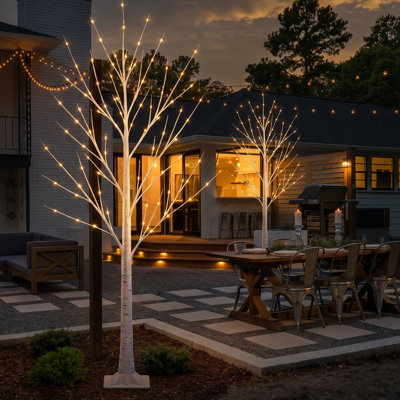 Bouleau artificiel blanc illuminé 6 pi avec 120 lumières DEL blanc chaud, branches flexibles pour décoration de mariage de Noël, utilisation intérieure seulement, paquet de 1