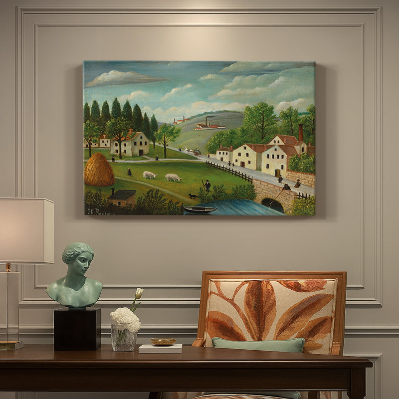 Paysage dans les Environs de Paris-Henri Rousseau-Toile tendue avec châssis-c. début du 20e siècle, 24 po x 36 po