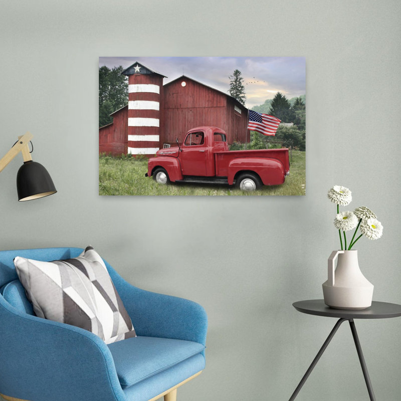 «Patriotic Farm Abstract Contemporary Landscape Art», H 16 po x l 24 po