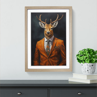 Deer In A Suit Painting Framed Print