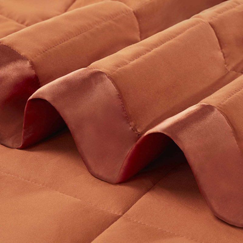 1 couverture légère en duvet synthétique avec garniture en satin, Très grand lit, Orange