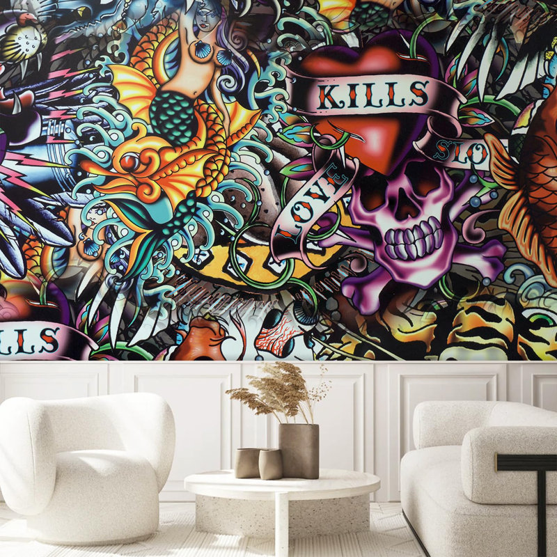 Vibrant Graffi Street Paint Peel & Stick Abstract Border, 72" L x 192" W