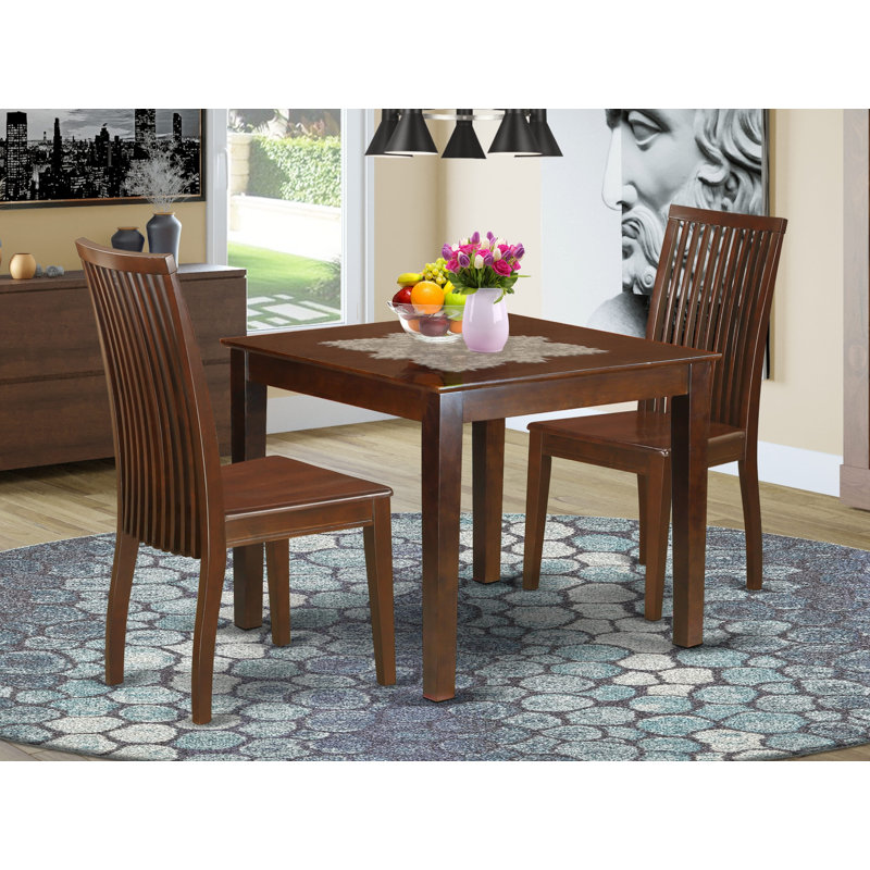 L'ensemble de 3 tables de salle à manger modernes comprend une table carrée en bois et 2 chaises de salle à manger, 36 x 36 pouces, acajou