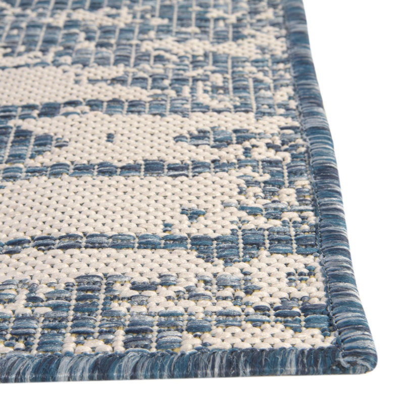 Bonnetta Geometric Machine Woven Polypropylene Indoor / Outdoor Area Rug in Blue/Ivory, Runner 2' x 4'