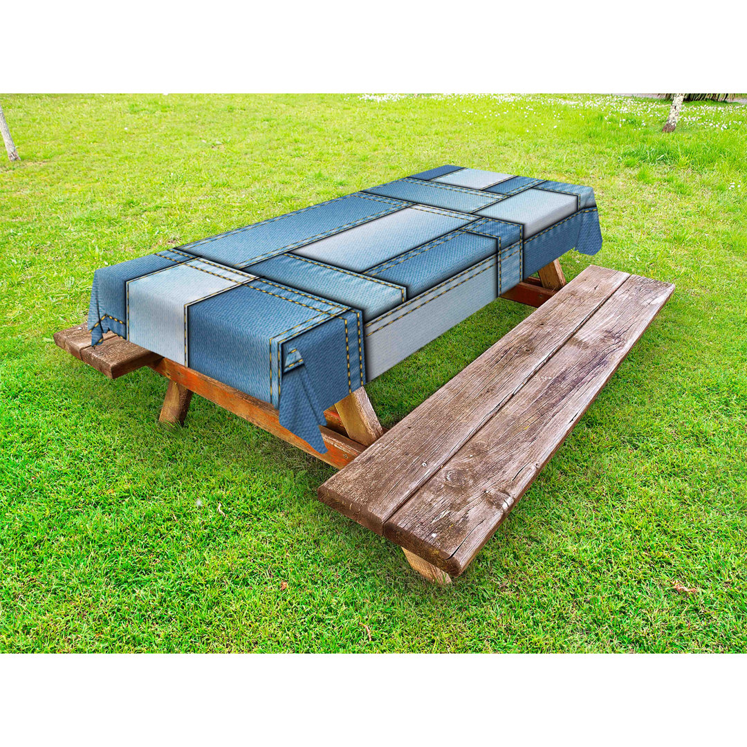 Outdoor tablecloth, denim patchwork pattern, blue