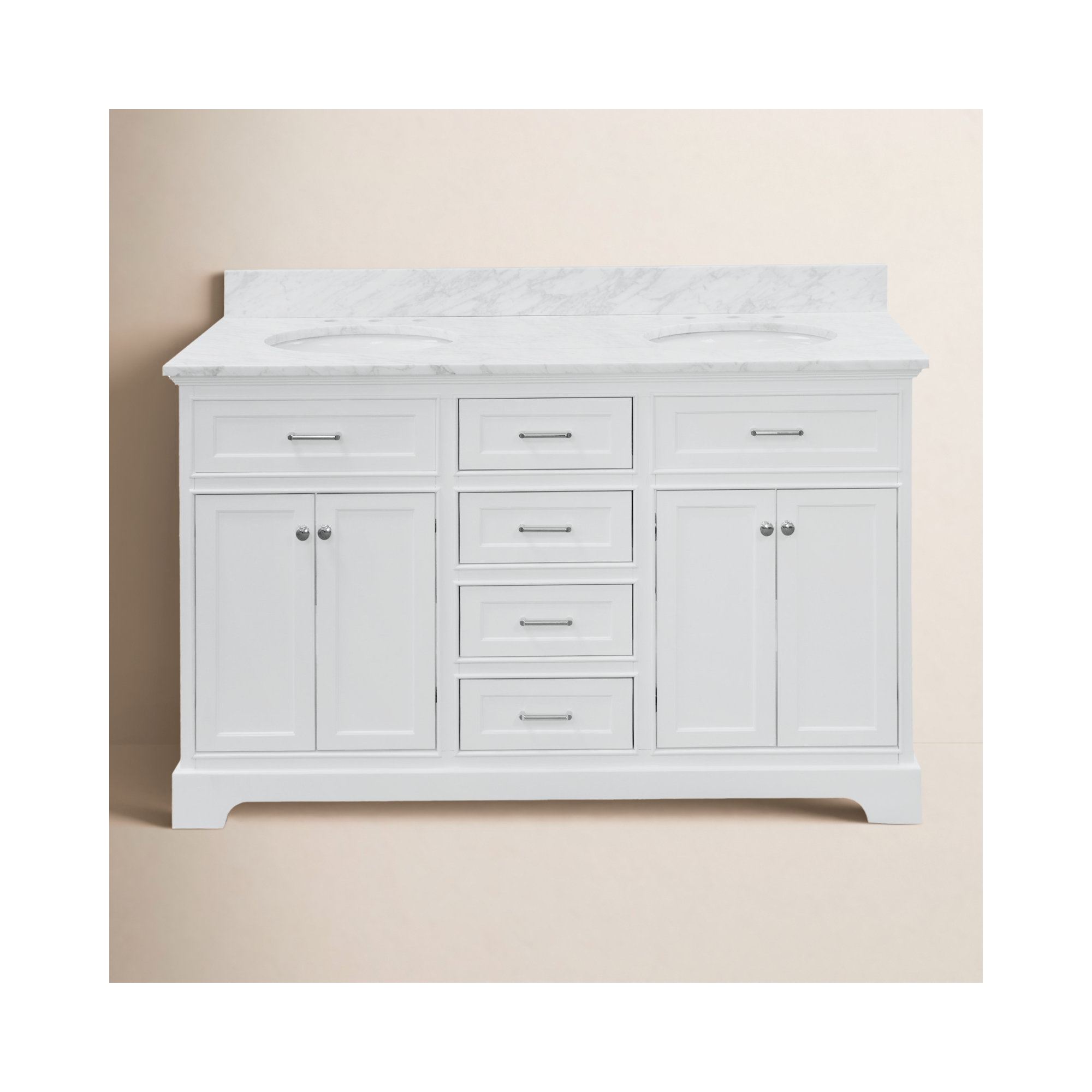 Ronnie 60'' Double Bathroom Vanity, Carrara Marble, White