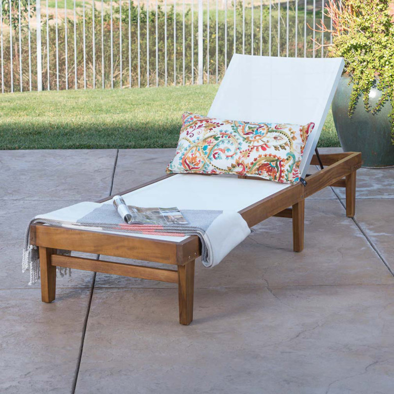 Outdoor Chaise Lounge, Teak/Beige