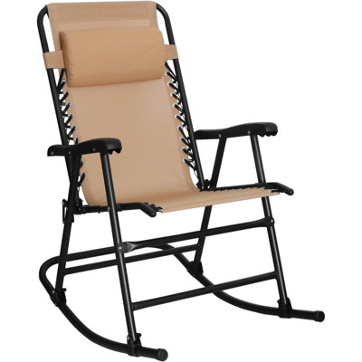 Outdoor Patio Folding Reclining Rocking Lounge Chair With Headrest Pillow, Affordable Relaxing Chair